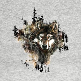 Watercolor Wolf Animal Mountain Wildlife T-Shirt